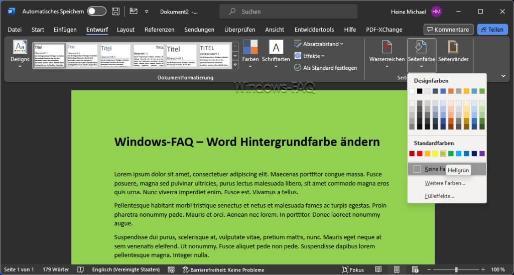 Word Seitenfarbe Farbauswahl