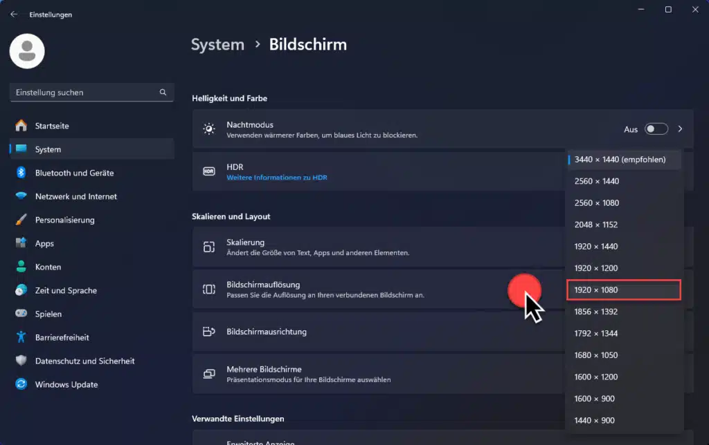 Full HD Auflösung Windows