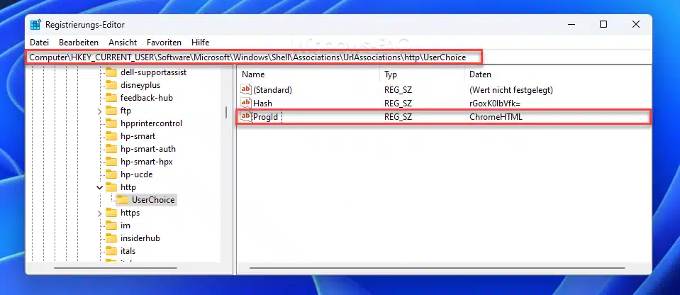 Standardbrowser festlegen Registry