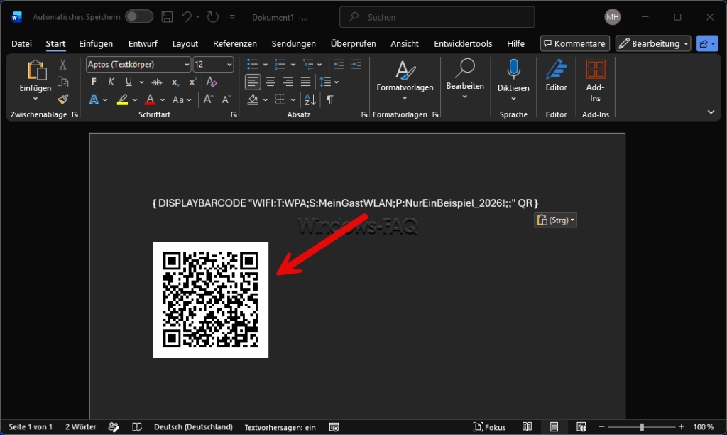 WLAN QR-Code im Word erzeugen