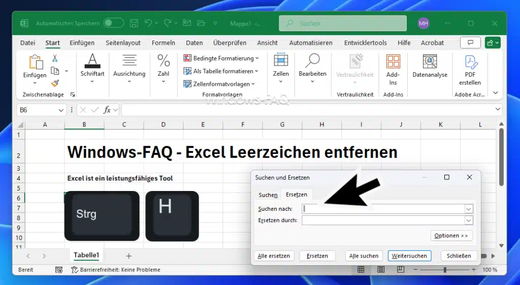 Excel Leerzeichen entfernen Suchen und Ersetzen STRG H