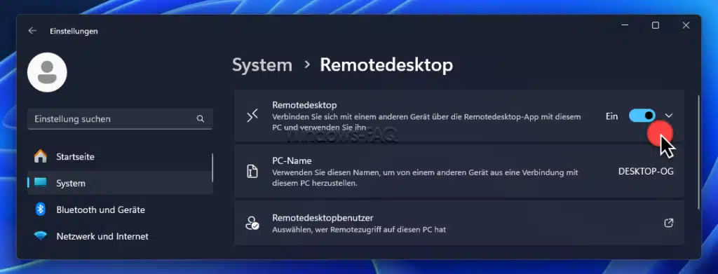 Remotedesktopverbindung aktivieren