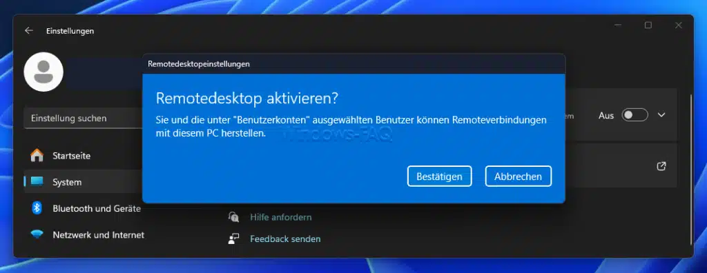 Remotedesktopverbindung aktivieren Abfrage