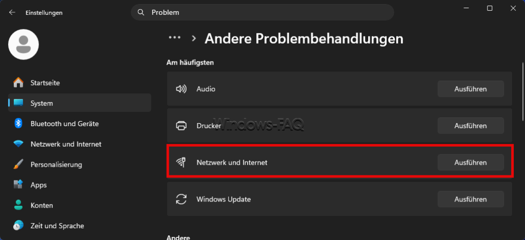 Windows Problembehandlung Netzwerk und Internet