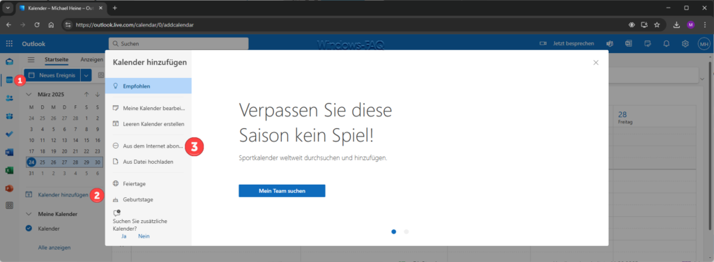 Outlook Kalender hinzufügen aus dem Internet