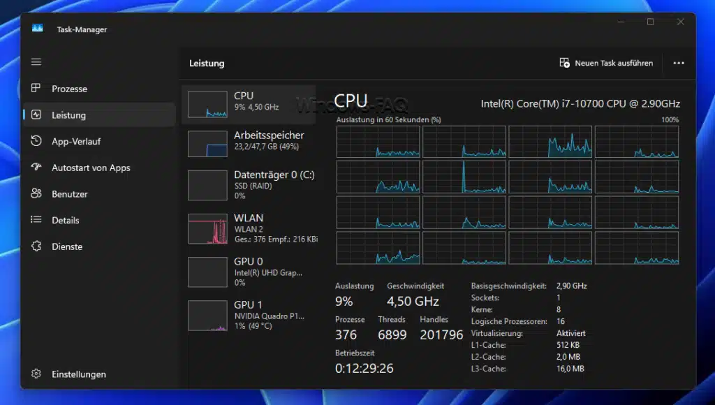 Systemeinstellungen Windows Taskmanager