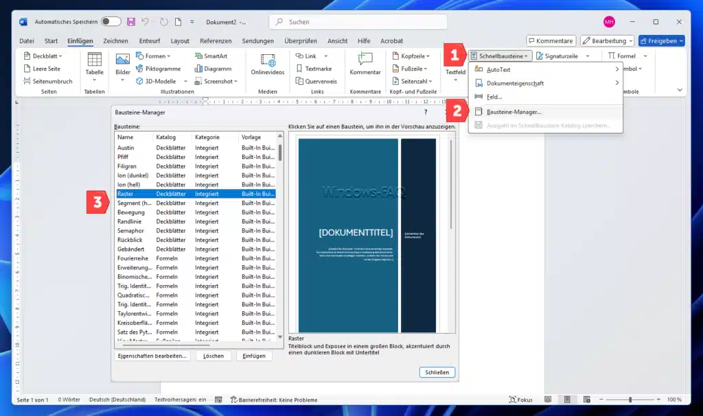 Word Schnellbausteine