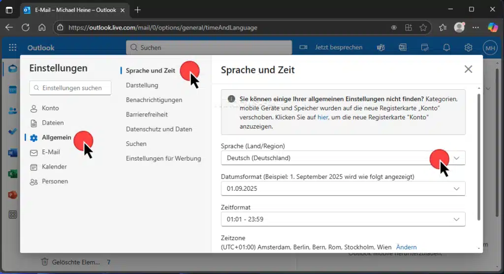 Outlook Online Sprache ändern