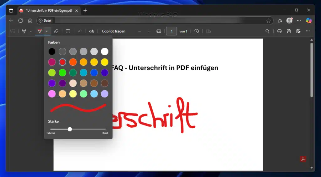 Unterschrift in PDF einfügen Edge