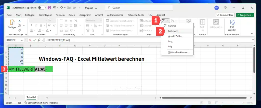 Excel Mittelwert Summenformel