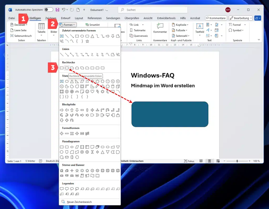 Mindmap im Word erstellen Einfügen Formen