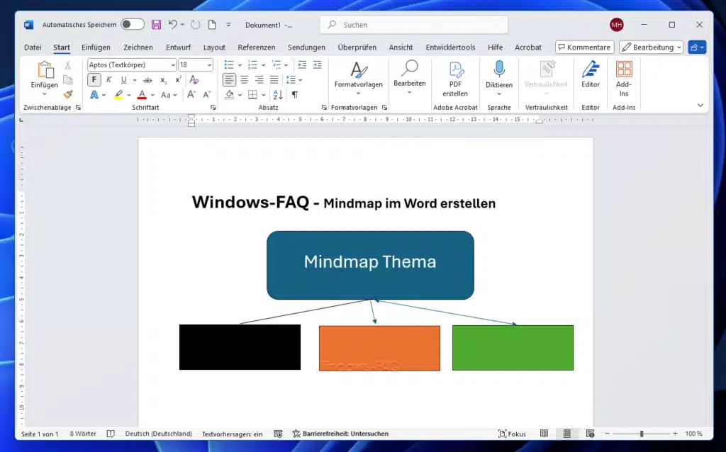 Mindmap im Word erstellen Einfügen Verbindungen