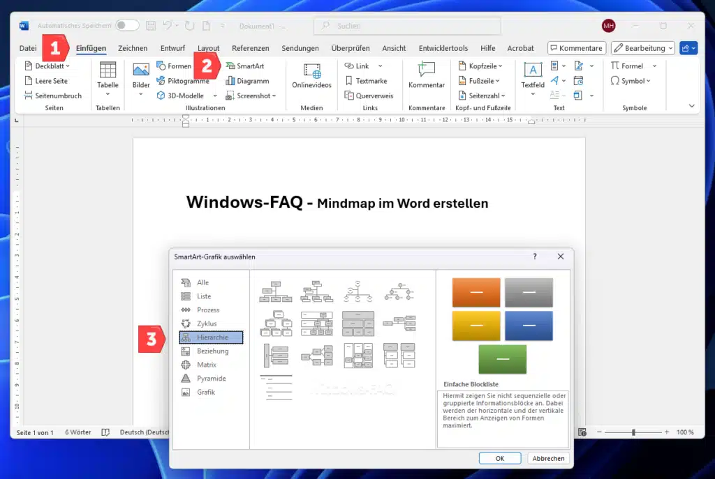 Mindmap im Word erstellen SmartArt