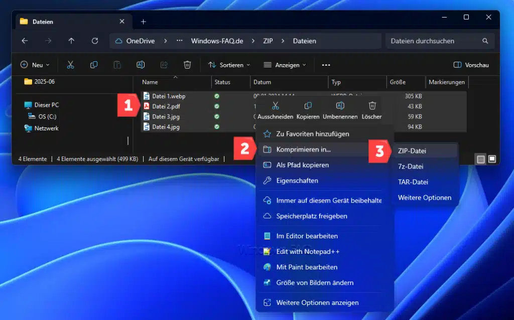 ZIP Ordner erstellen Komprimieren in