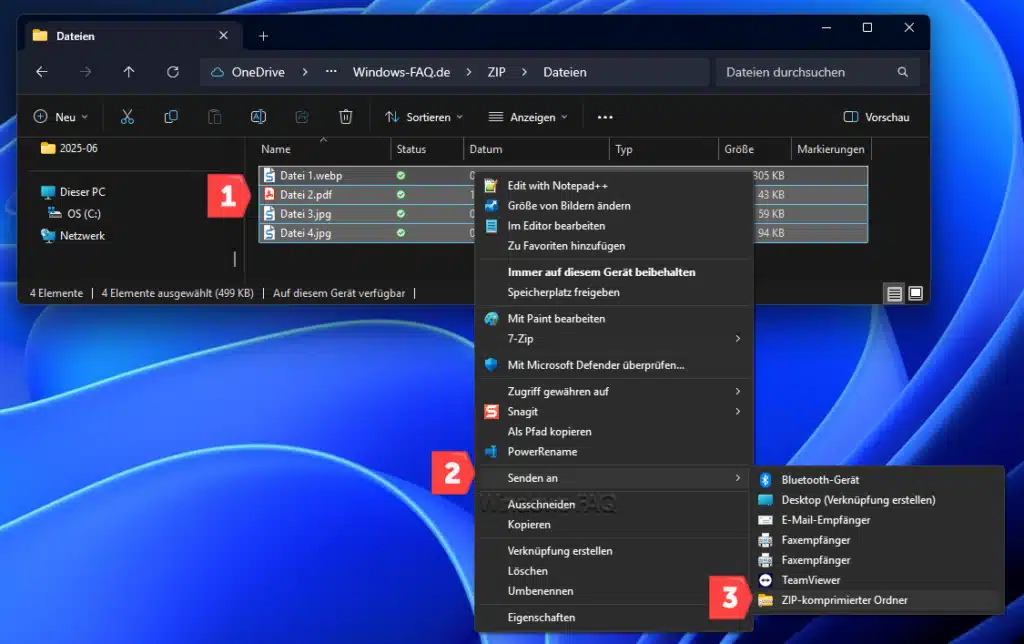 ZIP Ordner erstellen Senden an