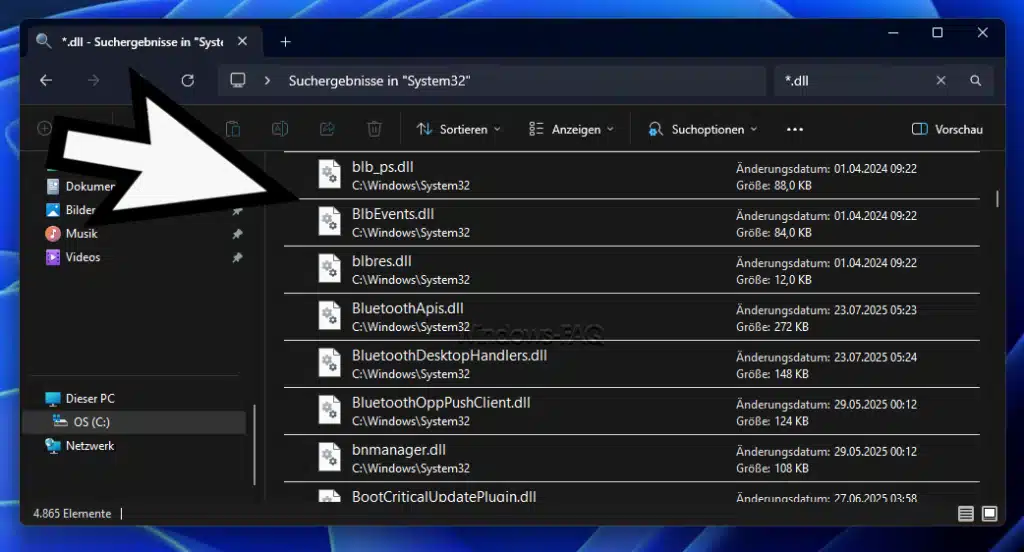 DLL Dateien im Ordner Windows System32