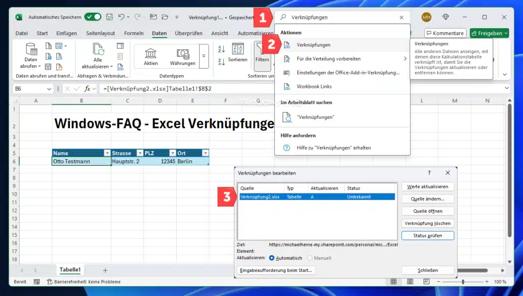 Excel Verknüpfungen finden und bearbeiten