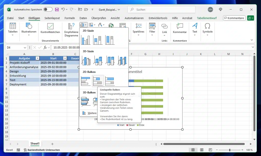 Gantt Diagramm im Excel erstellen