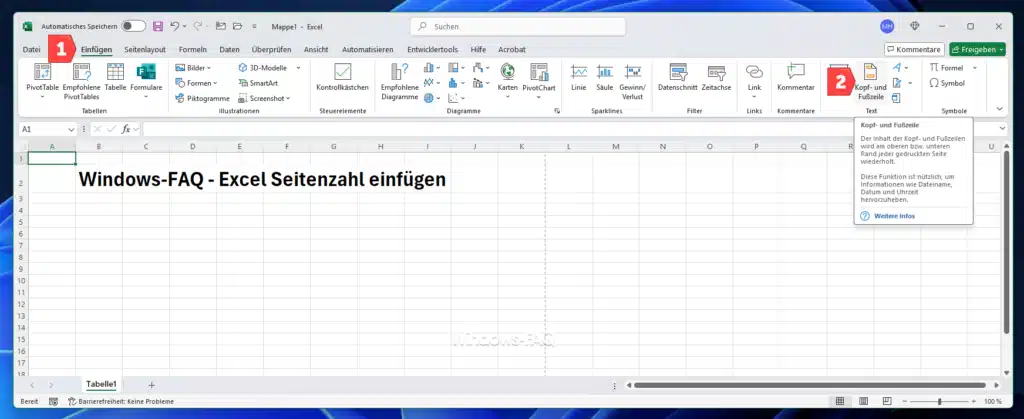 Excel Kopf und Fusszeile