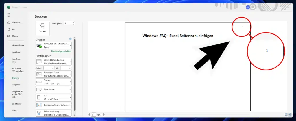 Excel Seitenzahl Druckansicht