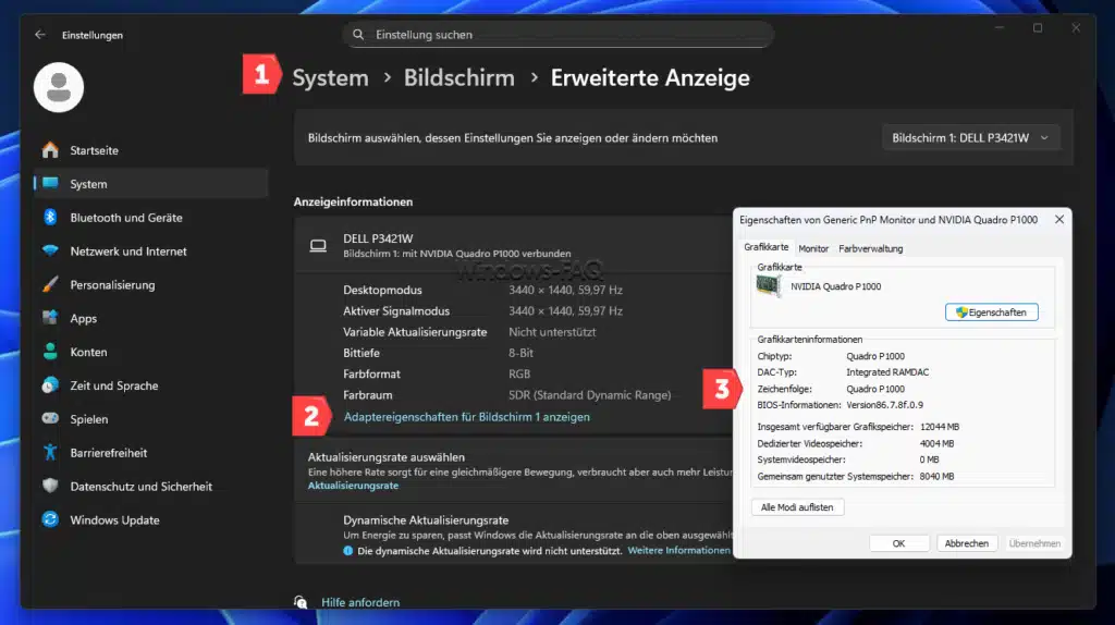 Gratikkarte Windows Einstellungen Adaptereinstellungen