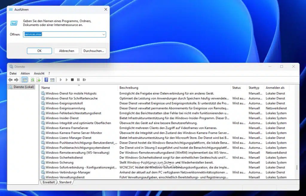 Windows Dienste verwalten