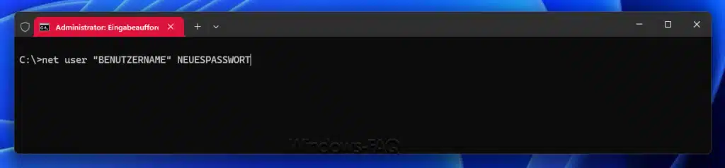 Windows Passwort zurücksetzen mit NET USER