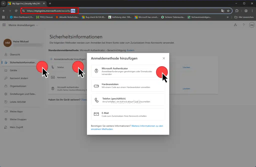 Anmeldemethode Microsoft Authenticator