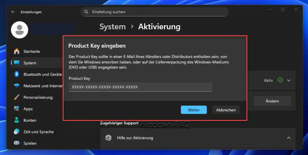 Windows Product Key eingeben
