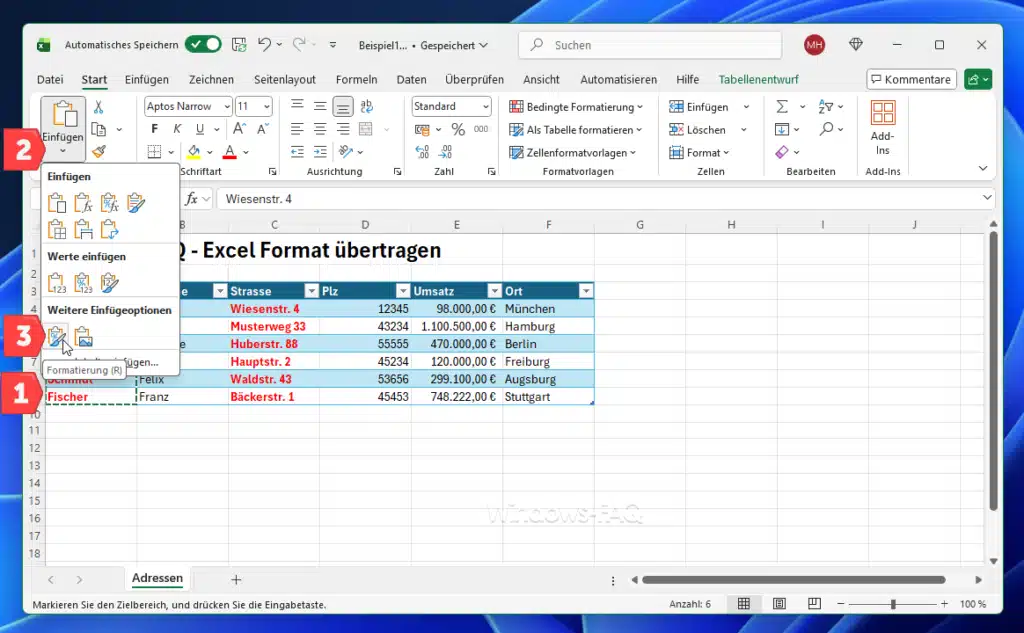 Excel Einfügen Formatierung