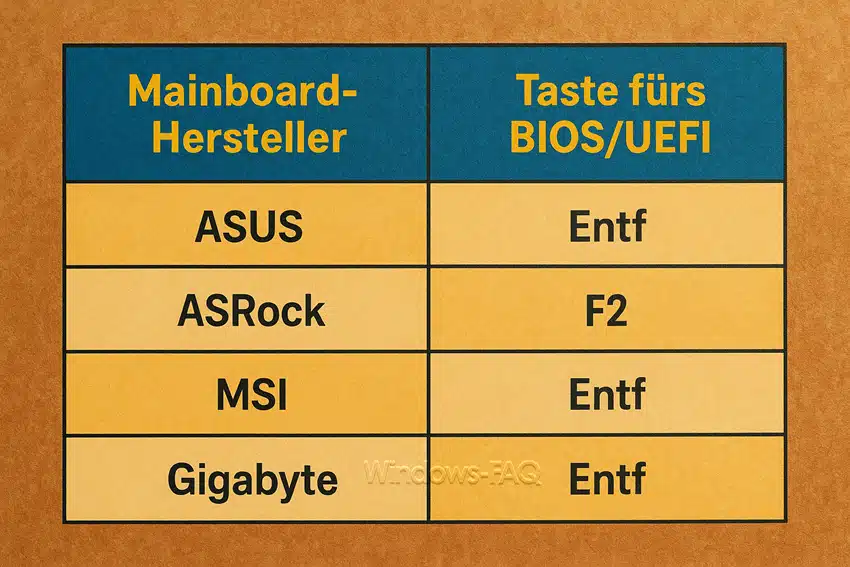 Tastenkombinationen BIOS UEFI