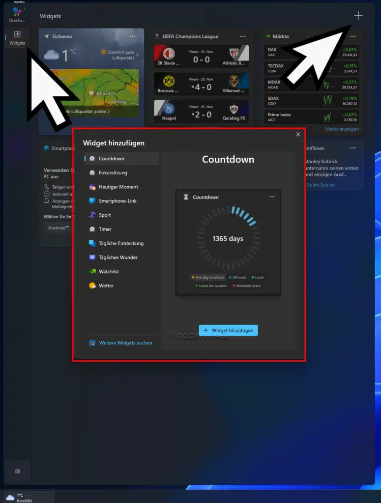 Windows 11 Widgets hinzufügen