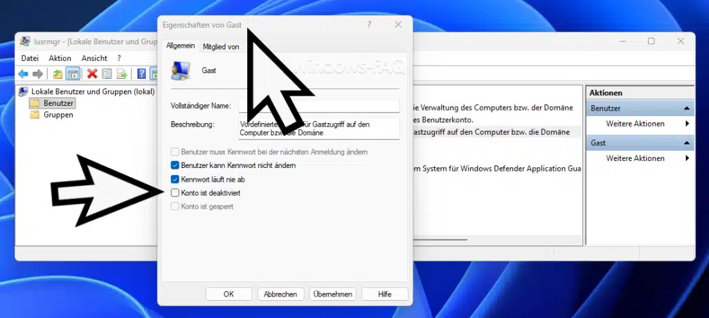 Windows Gast Konto aktivieren