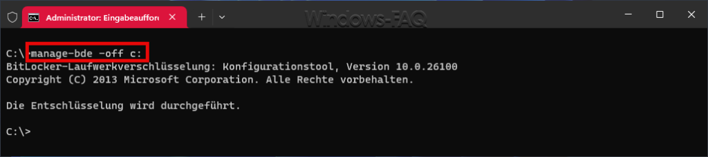 Bitlocker deaktivieren CMD manage-bde