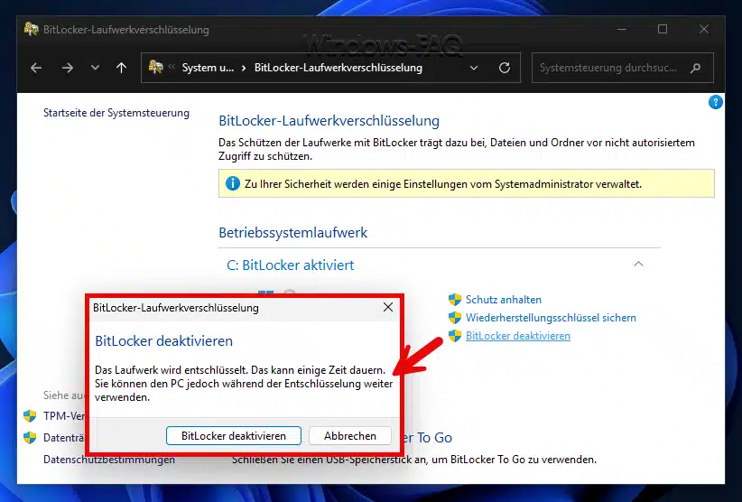 Bitlocker deaktivieren - Das Laufwerk wird entschlüsselt