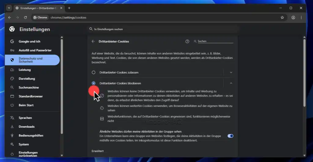 Browser Drittanbieter-Cookies blockieren