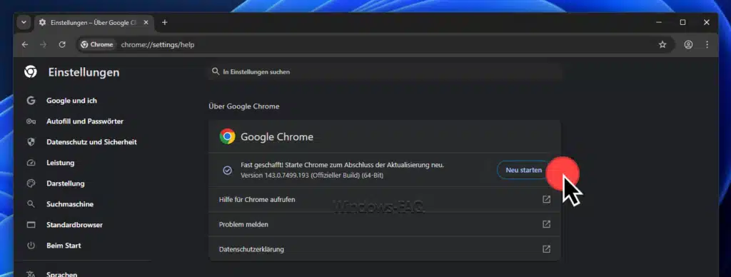Chrome aktualisieren neu starten