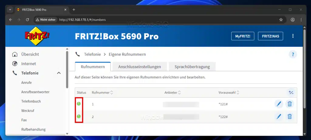 FritzBox Telefonie Status