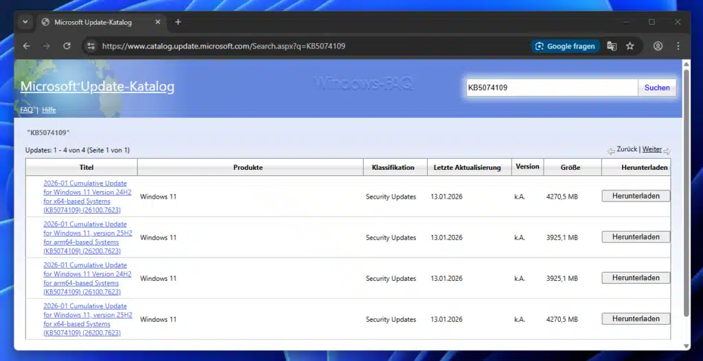 Microsoft Update Catalog KB5074109