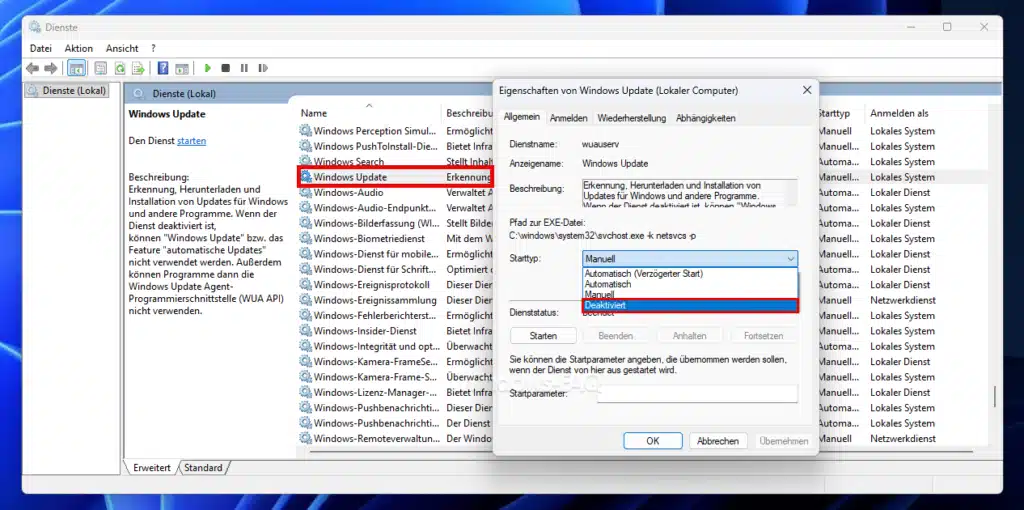 Windows Update Dienst deaktivieren