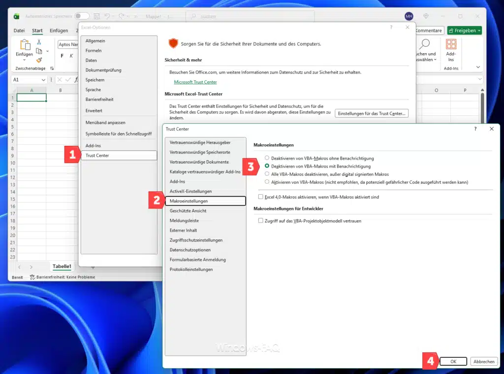 Excel Makro Deaktivieren Optionen
