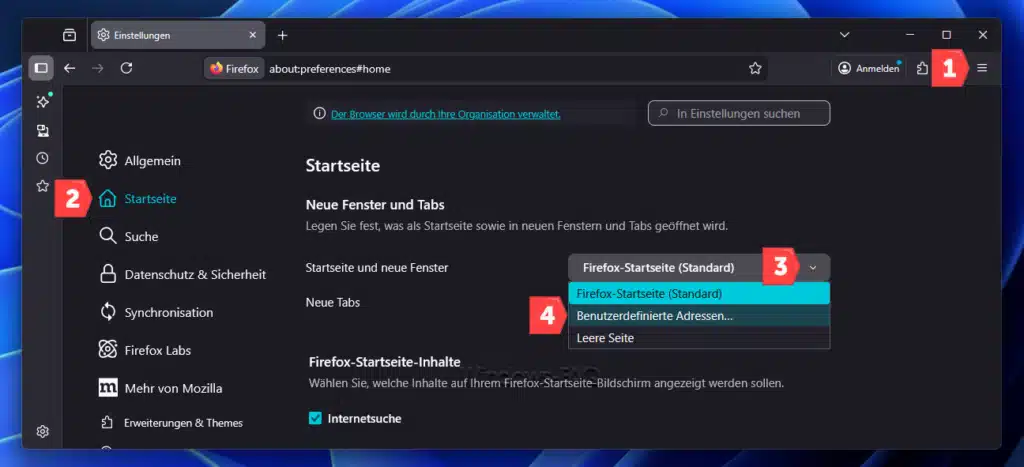 Firefox Startseite benutzerdefiniert