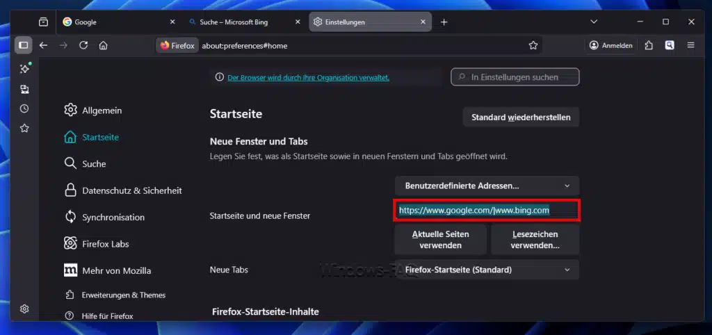Firefox mehrere Startseiten