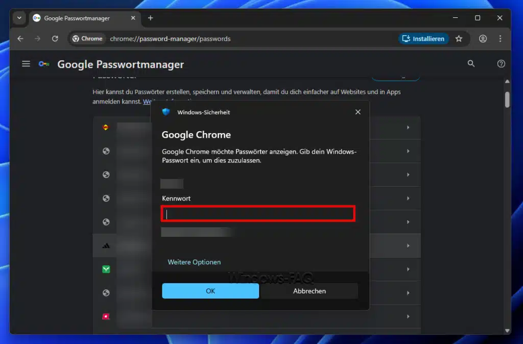 Gespeicherte Passwörter Chrome Windows Passwort