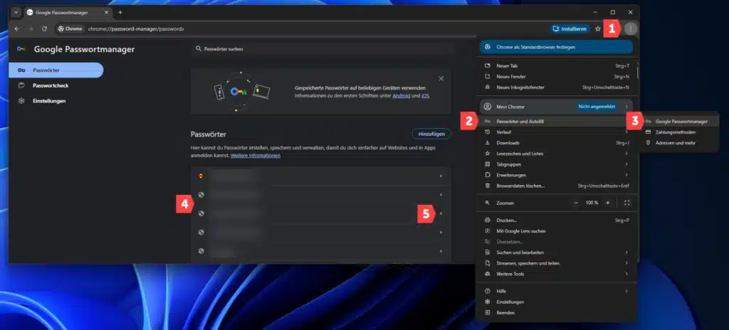 Gespeicherte Passwörter anzeigen Chrome