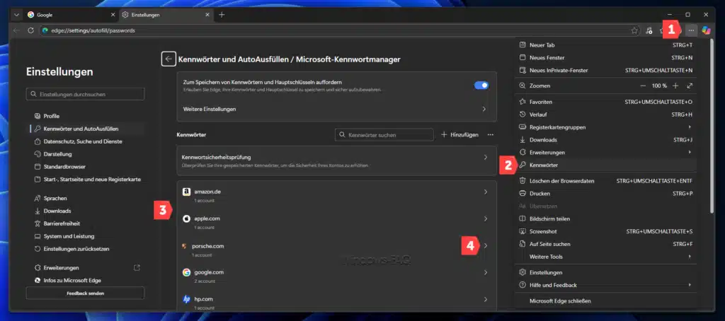 Gespeicherte Passwörter anzeigen Edge