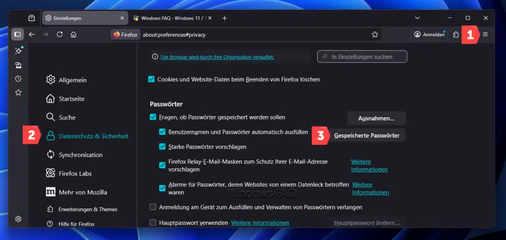 Gespeicherte Passwörter anzeigen Firefox
