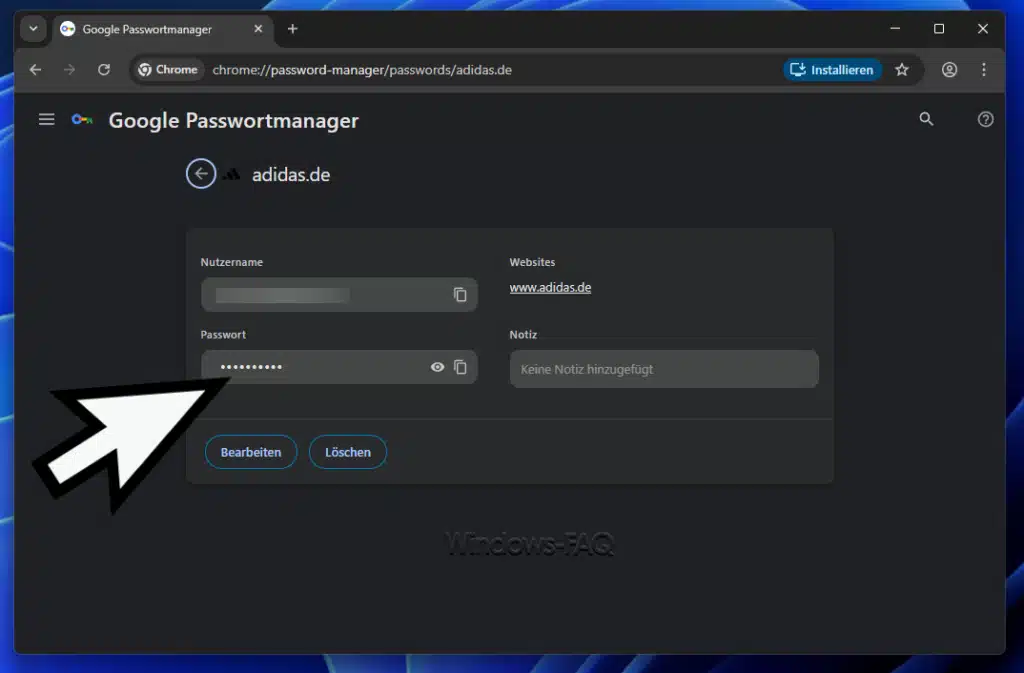 Gespeicherte Passwörter anzeigen für eine Webseite