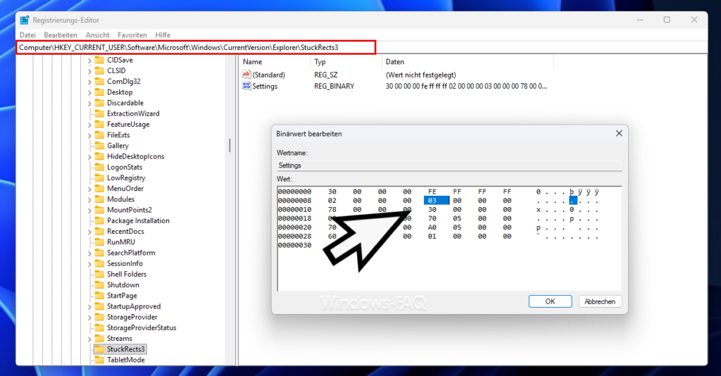 Taskleiste Registry StuckRects3