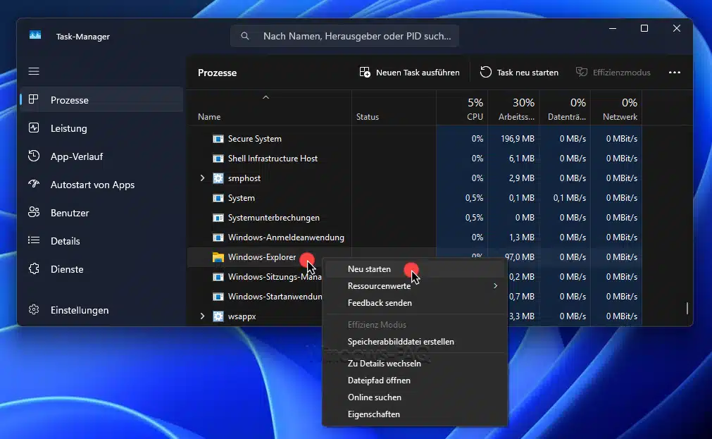 Windows Explorer neu starten